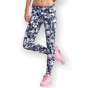 Bandier One Size Geo Graphic Blue Flynn Wearable Art High Rise Leggings